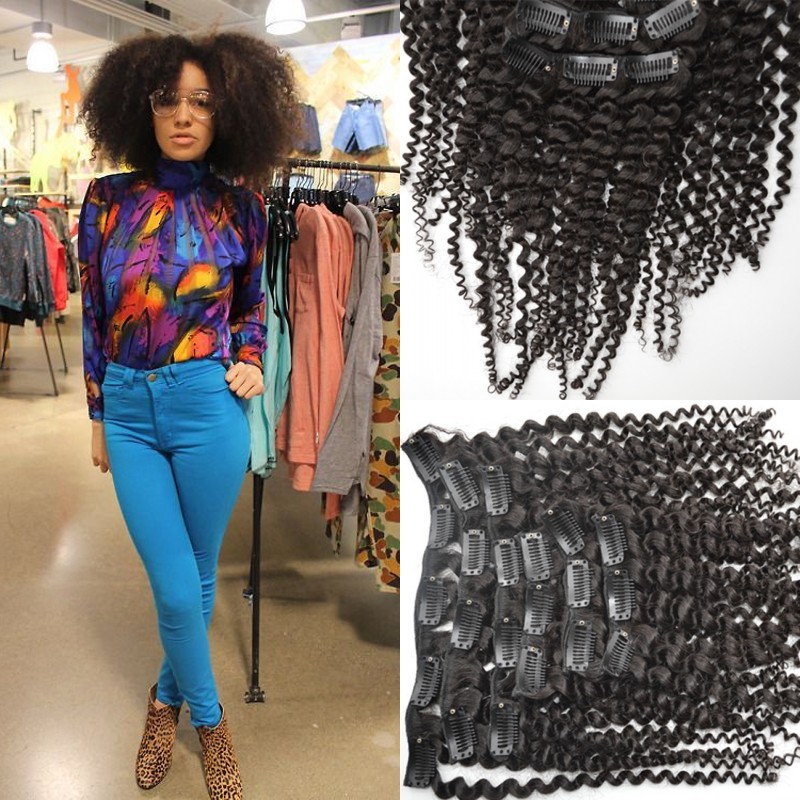 

7pcs/set 100% Human Remy Clip-in Hair Extensions natural black brazilian hair weft Clip on Extension 120g G-EASY