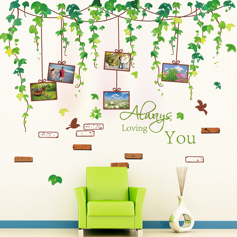 

Jade Vine Wall Decal Sticker Green Leaves with Picture Frame Wall Art Mural Decor Always Loving You Wall Quote Sofa Background Wall Applique