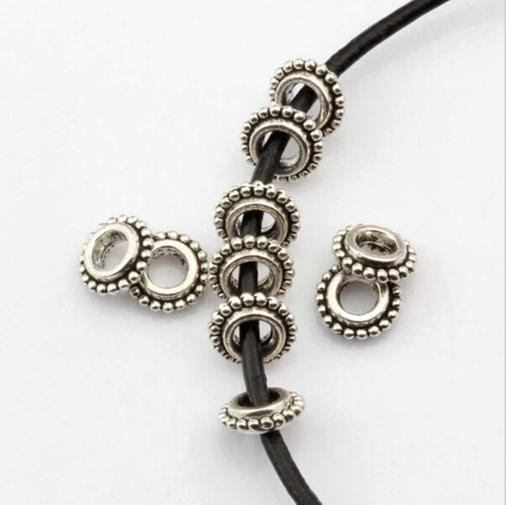 

350pcs Antique silver Zinc Alloy Dotted Rim Rondelle Spacers Beads For Jewelry Making Bracelet Necklace DIY Accessories 8.5 x2.5mm
