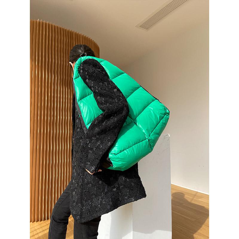 

Evening Bags Fashion Weave Women Quilted Crossbody Soft Fluffy Space Pad Cotton Shoulder Bag Winter Female Shopper Nylon Padded, Green