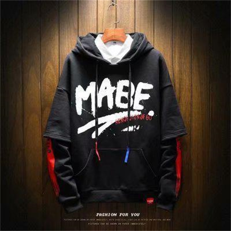 

2019 autumn new Plush Hooded Sweater trendy large print Street top coat men's sweater, Ma sweater green