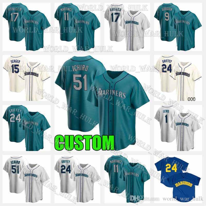 

51 Ichiro Suzuki Jersey Seattle Ken Griffey Jr Mariners Kyle Lewis Edgar Martinez 34 Felix Hernandez 15 Kyle Seager J.P. Crawford Baseball, Custom 2021 new cool base(shuishou)