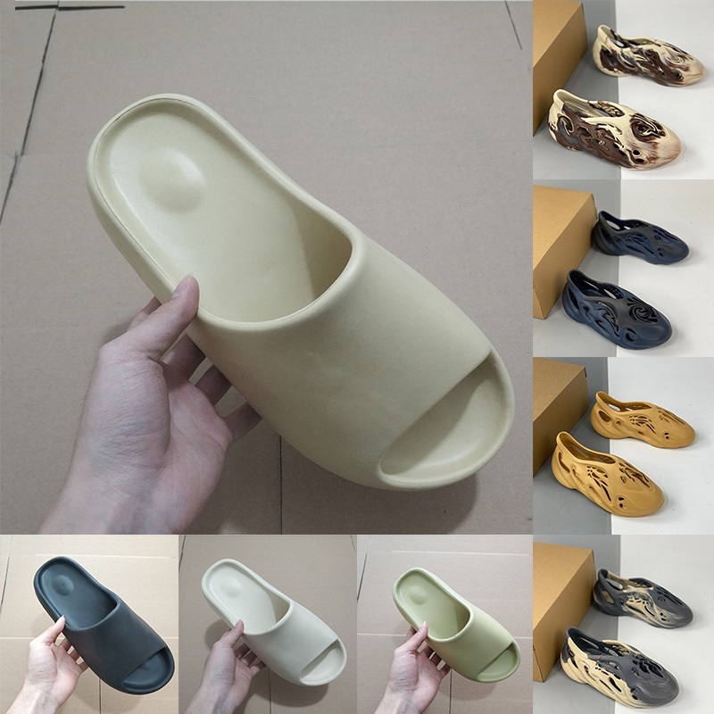 

2022 Slides Sandals Mens Slippers Resin Pure Triple Black Bone Foam Runner Moon Grey Ararat Desert Sage Womens Designer Sandal With Box Loafers 36-47, Sandals-mineral blue