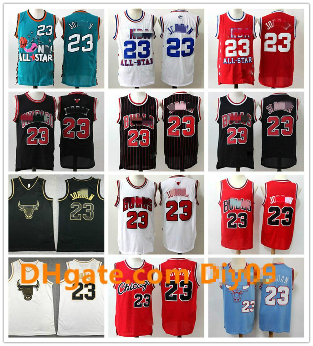 

Men All-Star Throwback Jordon Chicago Bulls Jersey Retro Black Red White NBA 23 Michael JD Vintage Basketball Mesh Jerseys