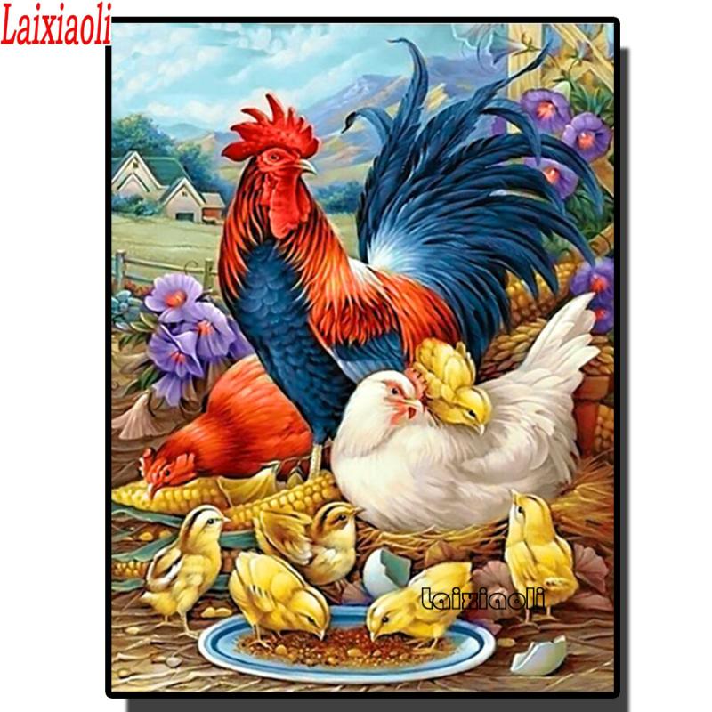 

Diamond Painting Full Square/Round Farm Animals Chicken Embroidery Mosaic Hen Rooster Chick Pattern Handicraft Wall Art