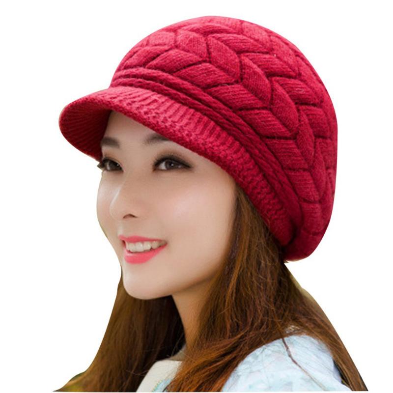 

Berets 2021 Knitted Hat Winter Girls Wool Warm Cap, White