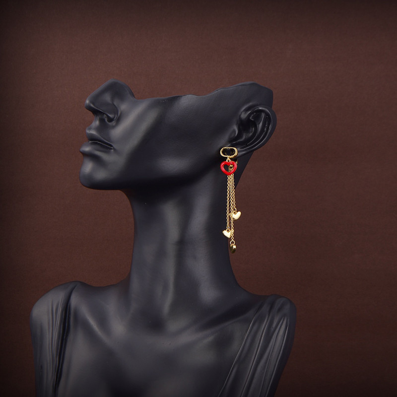 

Cute Heart Pendant Earrings Elegant Tassel Ornament Women Charm Studs Valentine's Day Gift for Wife Brand Earring