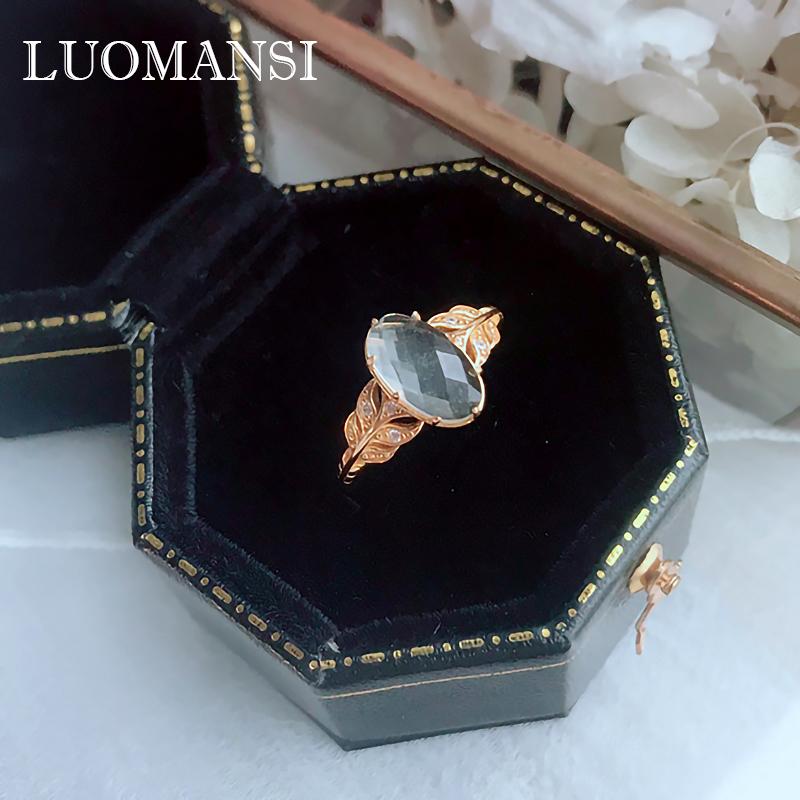 

Cluster Rings Luomansi Vintage Feather Natural Crystal Women's Ring S925 Sterling Silver Jewelry Office Career Style Party, Golden;silver