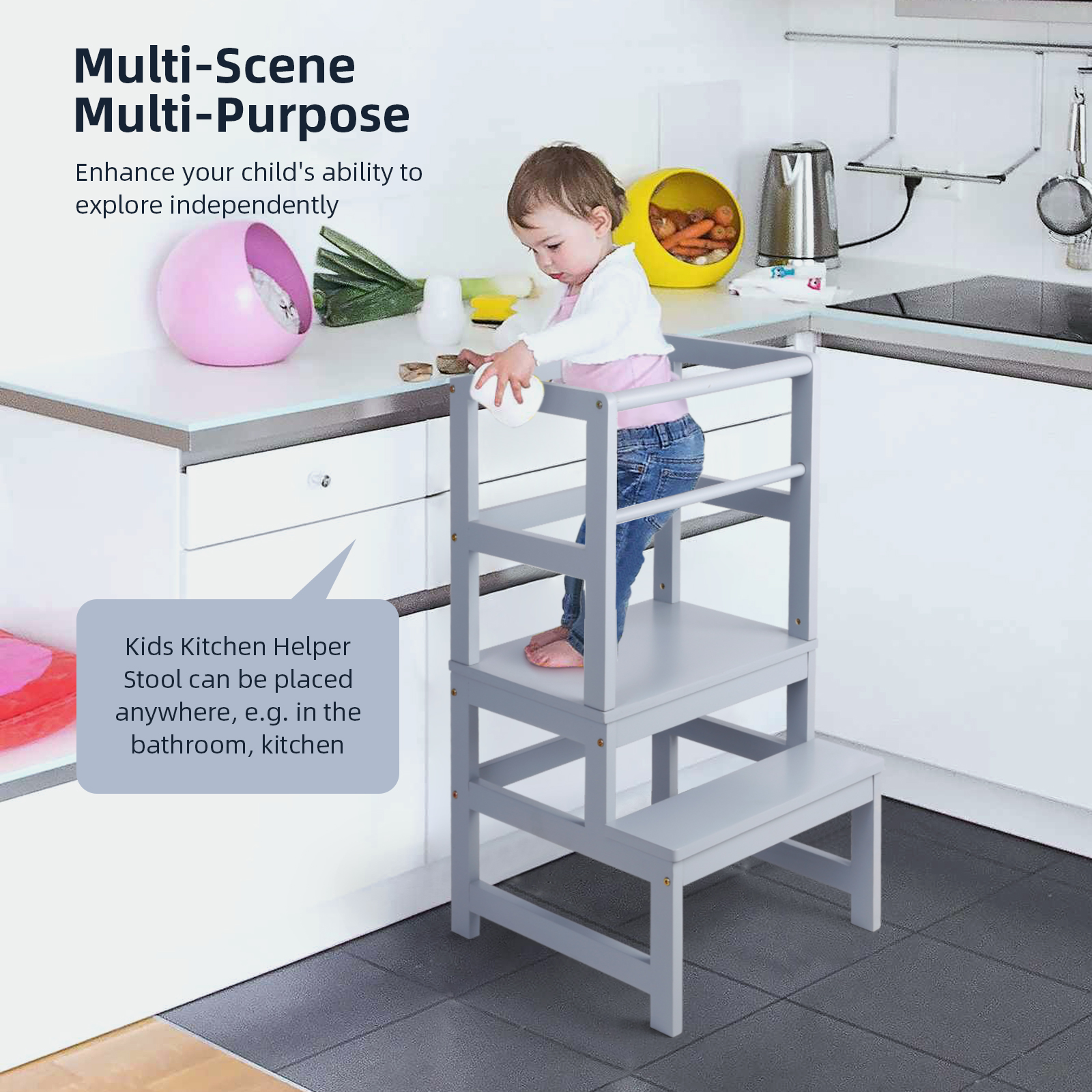 

Kitchen helper Step stool for kids and toddlers, Wooden learning tower 40*48.5*90