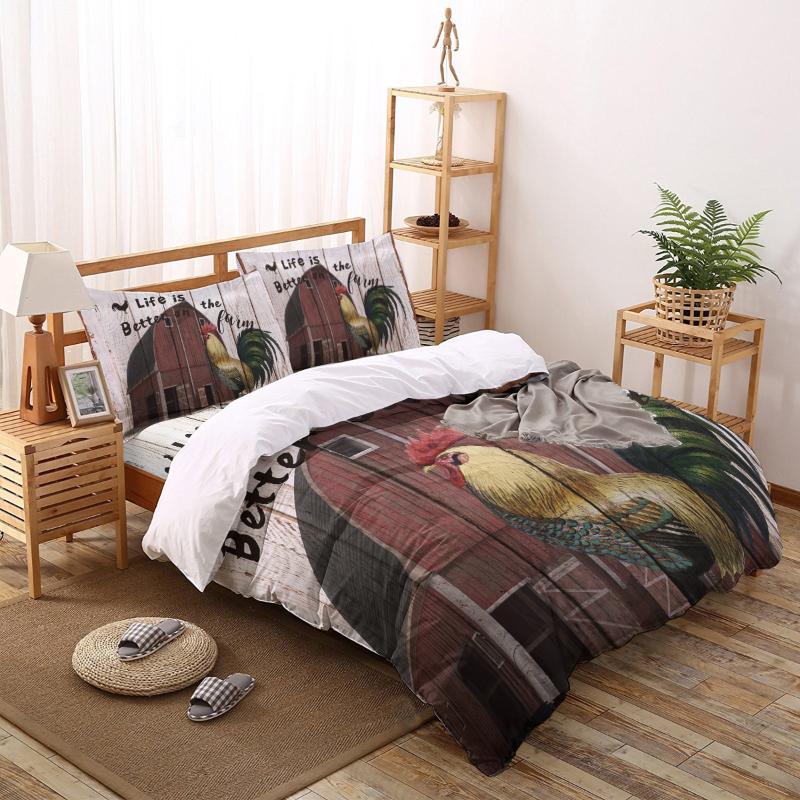 

Bedding Sets Farm Rooster Barn Vintage Wood Planks Duvet Cover Pillow Case Bed Sheet Boy Girl Set King Queen  Full Home Textile, As pic