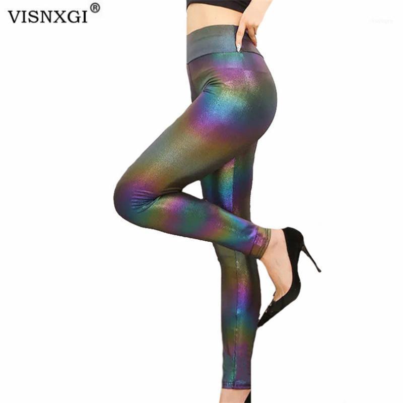 Women's Leggings Pearlescent Faux Leather Yoga Pants With Shiny