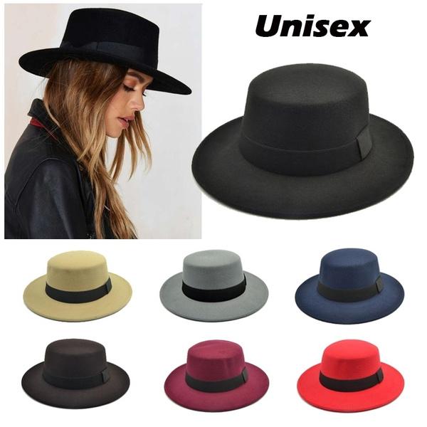

Berets Autumn Winter Women Felt Hat Fedoras Big Brim Hats For British Style Woolen Vintage Lady Flat Jazz Cap, Blue