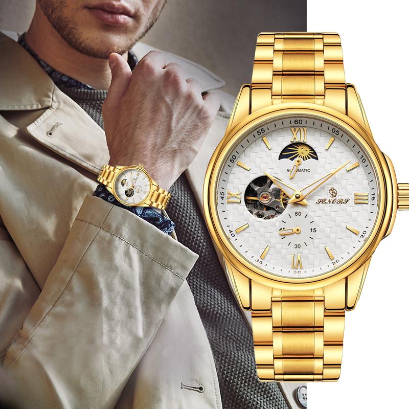 

Wristwatches SENORS Mens Watches Gold Stainless Steel Waterproof Quartz Watch Men Clock Male Sports Wrist Wholesale Saat, Kim black dial