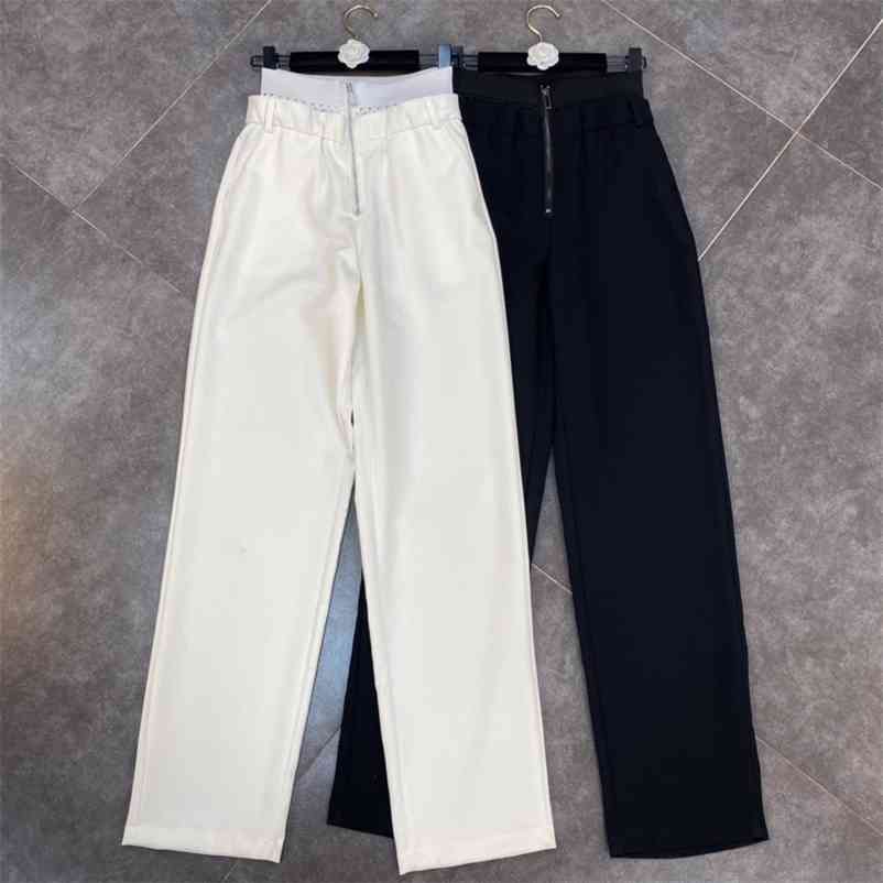 

Spring Arrivals Solid Color High Waist Hollow Out Bandage Slim Fashion Straight Pants MZ771 210525, Black