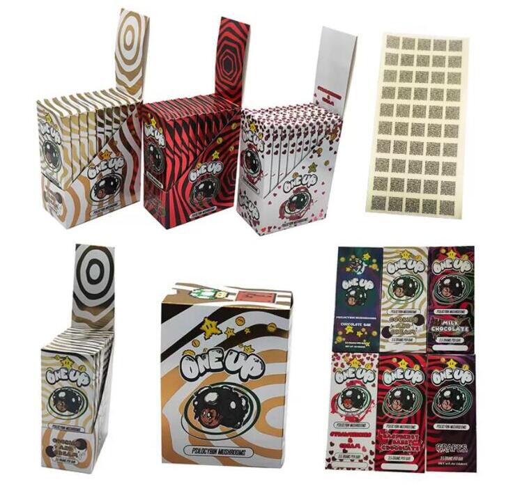 

Packing empty Boxes one up milk chocolate bar vegan 3.5 grams per bars oneup strawberries cookies cream wrappers packaging pack package box sg