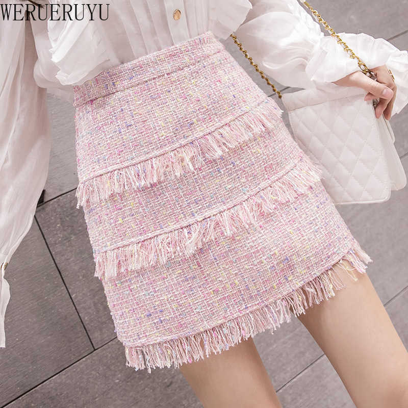 

WERUERUYU fringed split skirt high waist A-line Mini dress Autumn Fashion skirt For Women Streetwear 210608, Photo color