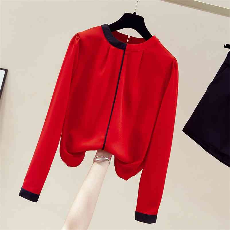 

Autumn Women's Long Sleeves O Neck Chiffon Shirts Ladies Casual Shirt Blouse OL Tops A3672 210519, White