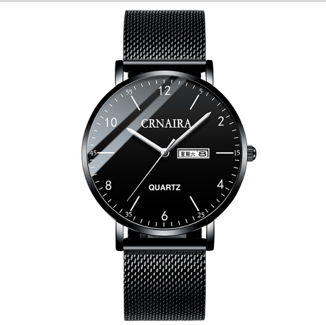 

Crnaira Black Steel Mesh Band Quartz Mens Watches Luminous Calendar Watch Big Three Hands Casual Business Stylish Man Wristwatches, No send watch for shipping