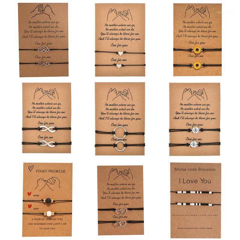 

Charm Bracelets 2pcs/set Heart One For You Me Black String Braiding Couple Bracelet Men Women Friendship Jewerly1