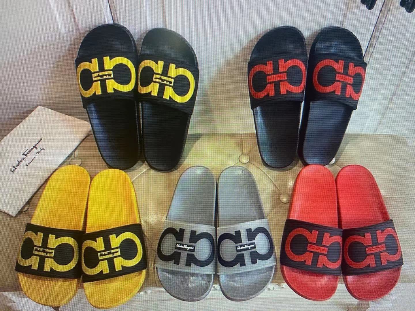 

2021 men's and women's slippers beach slide wear summer sandals flip flop sexy multicolor printed shoes shoe box size 35-46cmAAAAA, Black