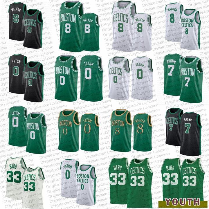 

Green Jayson 0 Tatum Basketball Jerseys Kids Youth Kemba 8 Walker Jaylen 7 Brown Vintage Larry 33 Bird Boston Celtics Men City J, Black;red