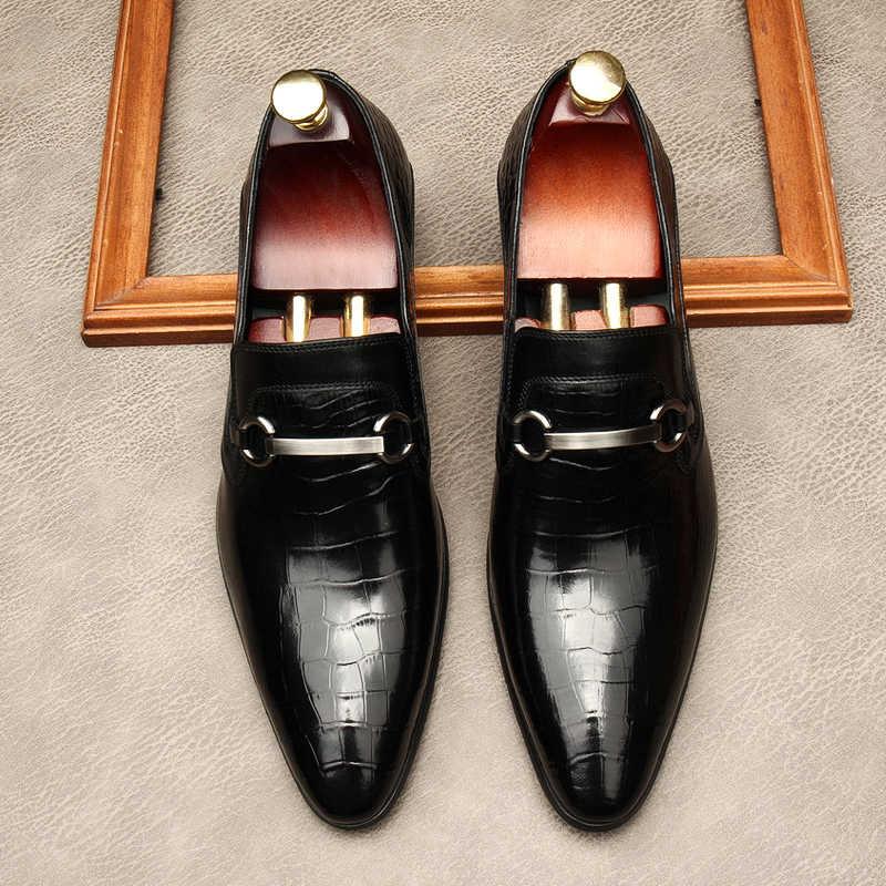 

Dress Shoes Handmade Mens Penny Loafers Genuine Leather Black Wine Red Men Wedding Business Party Slip On Italian Fashion