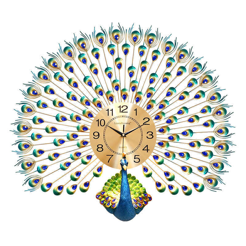 

Large Peacock Wall Clock Modern Design Home Decor Watch Living Room Bedroom Mute Metal Digital s H0922