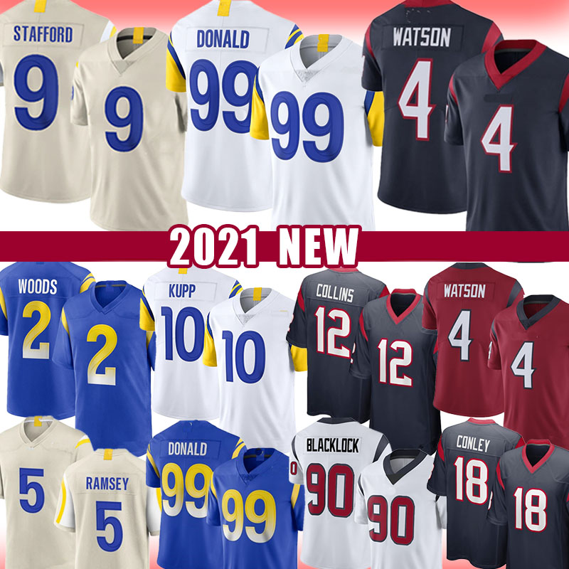

4 Deshaun Watson 99 Aaron Donald Matthew Stafford Jersey Jalen Ramsey Los Cooper Kupp HoustonTexansAngelesRamsRoss Blacklock Mercilus Robert Woods, Women size s-xxl (gongyang)