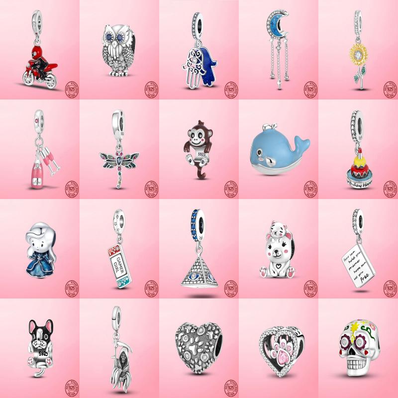 

925 Sterling SILVER charms Paw Footprints Beads Cat dog Love Heart fit Pandora Beads Bracelet jewelry send friend