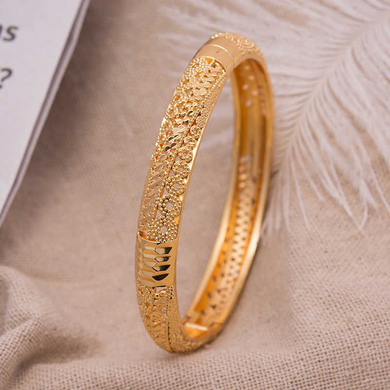 

Annayoyo 1pcs/lot Dubai Wedding Bangles Women Ethiopian Jewelry Gold Color Africa Bracelets Women Arab Birthday Jewelry Gifts Q0719