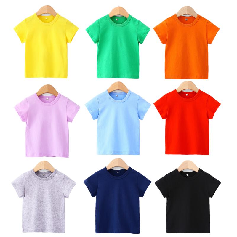 

T-shirts 1-12Y Kids T Shirt Solid Summer Short Sleeved Shirts Candy Color Children Cotton Boys Tops Girls Fashion Tee Clothes, Blue
