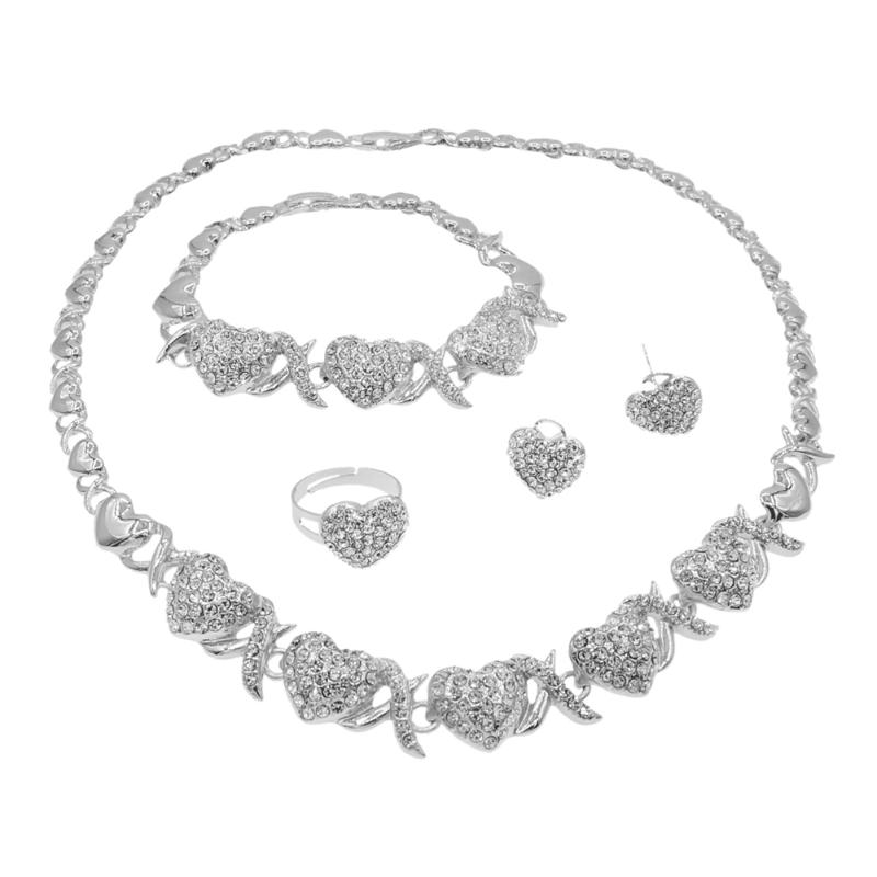 

Earrings & Necklace Est Heart To Xoxo Big Hugs Kisses I Love You White Silver Jewelry Set Wedding Party Lady X0104, As pic