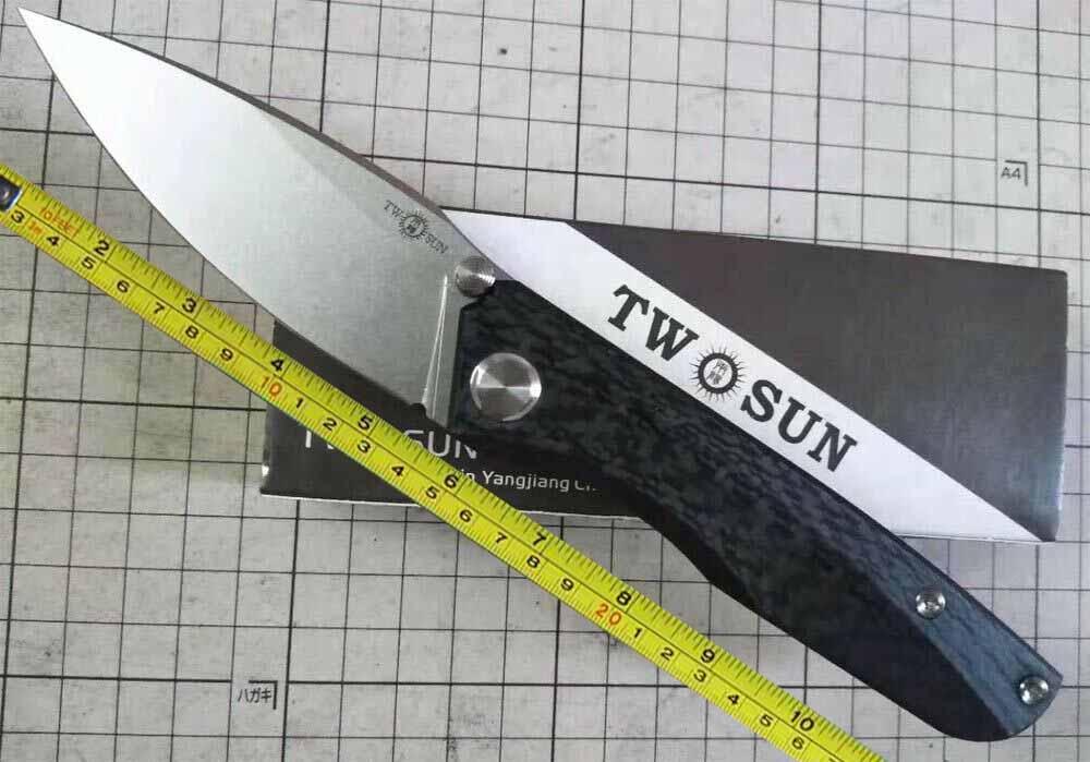 

TwoSun Knives Outdoor 14C28N Carbon Fiber Flipper Pocket Folding Knife TS304-CF