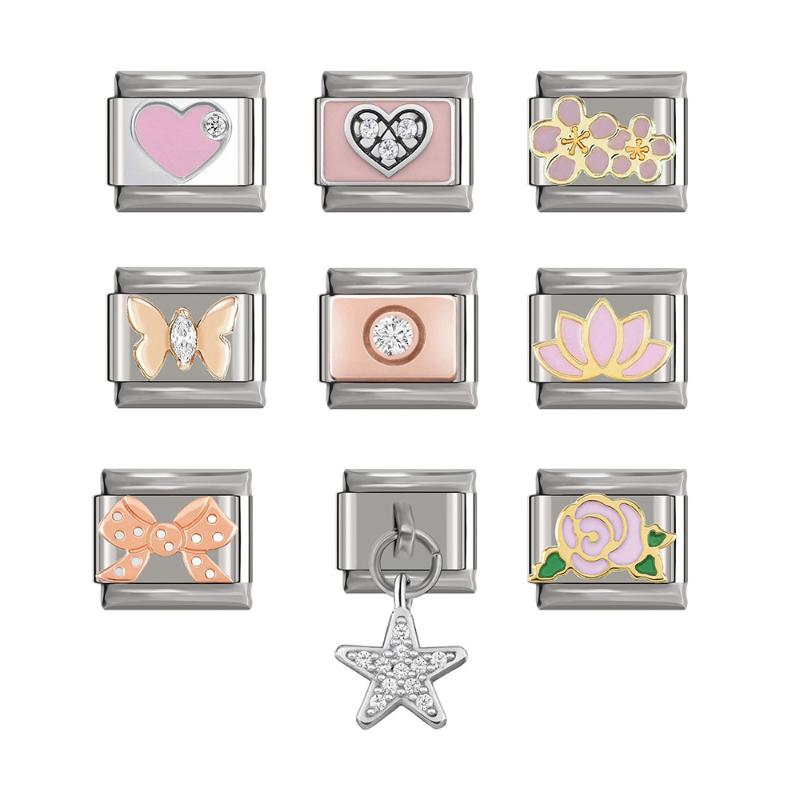 

Charms Fyour 2021 Original Daisy Rose Heart Butterfly Flower Star Italian Charm Fit 9mm Bracelet Stainless Steel Jewelry Making DJTop58, Bronze;silver