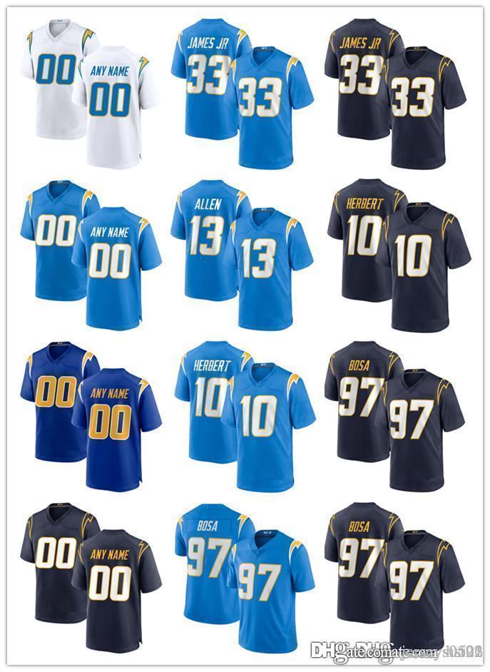 

custom Men Los Angeles Chargers 13 Keenan Allen 33 Derwin James 97 Joey Bosa 10 Justin Herbert 30 Ekeler Football Jerseys, Black;red