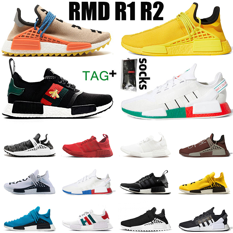 

2021 Pharrell Williams NMD Human Race R1 R2 Shoes Running Shoe Metallic Gold Pale Nude Human Races Mens Women Trainers Sneakers Size 13, C26 red 36-47