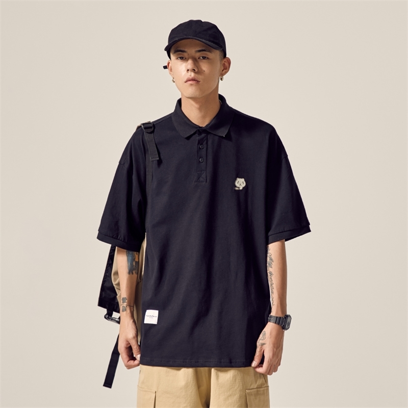 

Men's way summer small embroidery Lapel short polo shirt men's fashion loose casual half sleeve T-shirt student versatile top, White;black