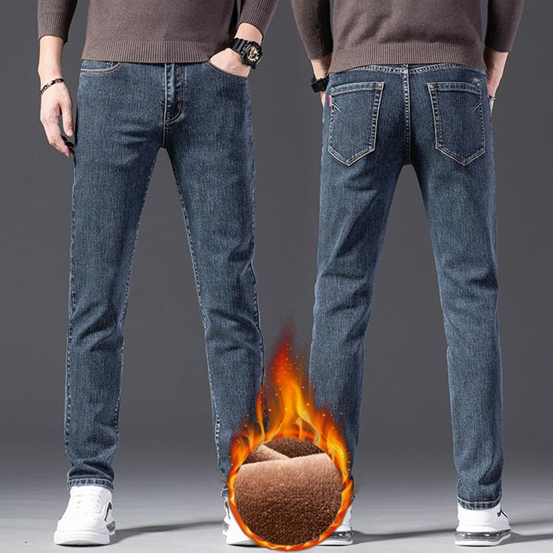 

Men's Jeans Long Pants Autumn And Winter Plush Thickened Retro Washed Straight Tube Loose, Blue