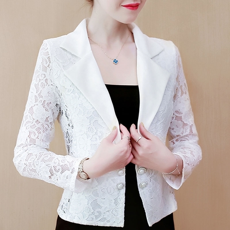 

Long Sleeve V-neck Cardigan Woman Jacket 3XL 4XL Plus Size Jacket Women Hollow Lace Jacket Black White Coat Women Jackets D105 210602