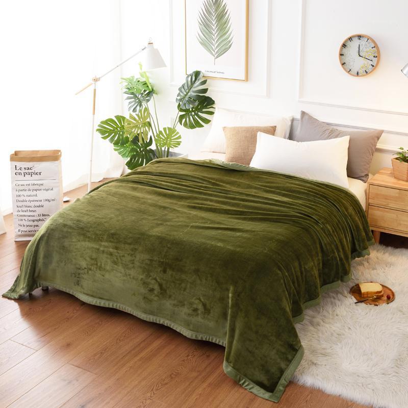 

Blankets Soft Warm Fluffy Thicken Flannel Blanket Solid Army Green Blue Faux Fur Fleece Throw 400gsm Fuzzy Fat For The Beds