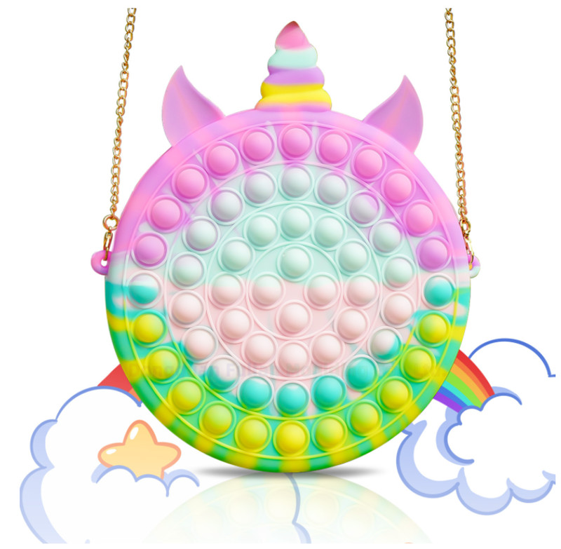 

Party Pop Bag Fidget Girls Push Bubbles Squeeze Toys Silicone Key Purse Shoulder Bags Anti Stress Backpack for Christmas Gifts Toy