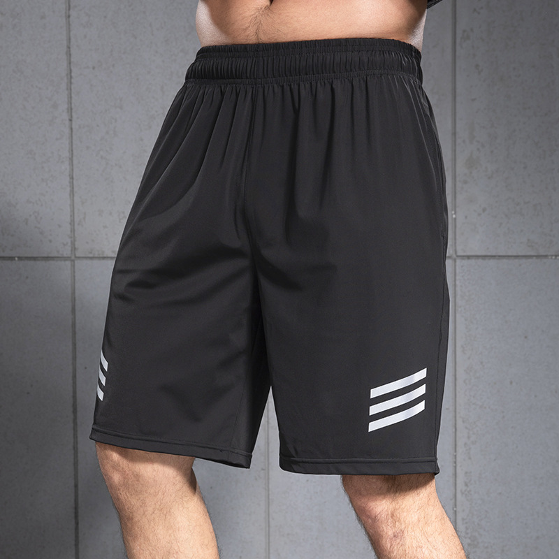 

2021 summer men's sports shorts running fitns training shorts quick drying breathable sweat wicking reflective strip night running, Black;white