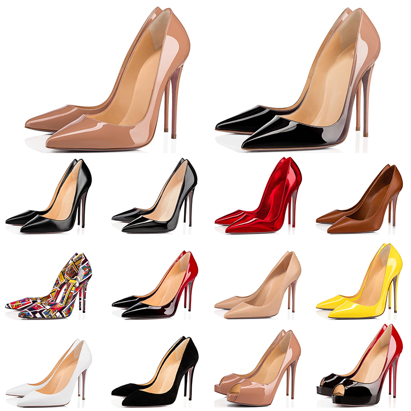 

red bottoms designer shoes high heels 8  12cm so kate women dress party wedding office & career genuine leather point toe pumps size 35-44, Black