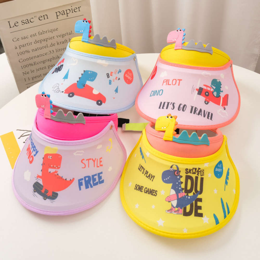 

Children's sun hat summer ultraviolet cartoon dinosaur empty top boy girl spring Baby Hat, Yellow