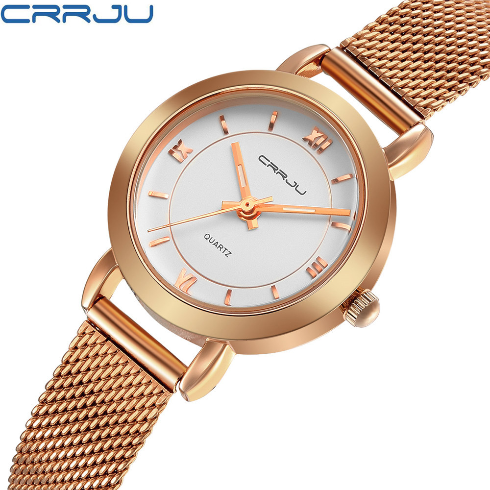 

CRRJU Women Watches Ultrathin Stainless Steel Fashion Quartz Wrist Watch Ladies Elegant Dress Watch Rose gold relogio feminino 210517, Pink