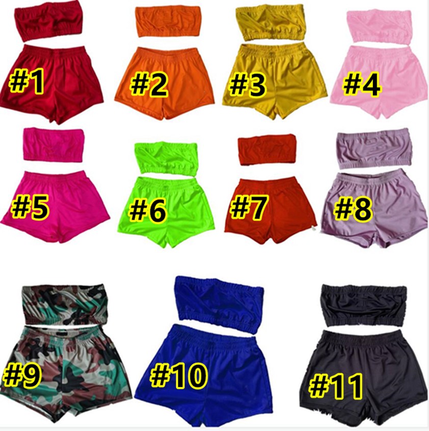 

Women summer tracksuits Sportswear Strapless+mini Shorts 2pcs Set outfits Crop Tops breeches Jogging Suit S-2XL Clothing Embroidery Logo Yog, Gray