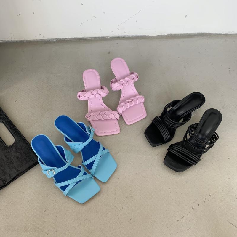 

Slippers Fashion Women Sandals Open Toe Slides Slip On Mules Shoes Blue/Purple/Black Party Pumps Clear High Heels Sandal