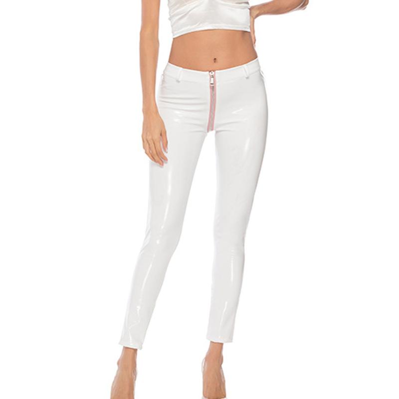 Women Zipper Tight Leather Pants 