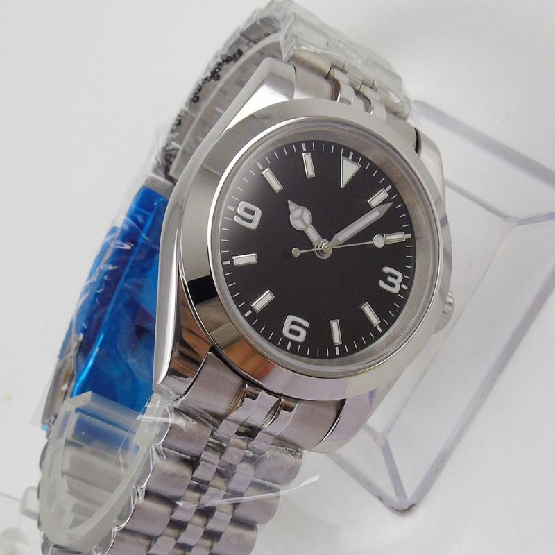 

Wristwatches 36MM Sterile Dial See Back Sapphire Glass 21 Jewels MIYOTA 8215 NH35A Polished Bezel Automatic Men's Wristwatch, Glass case back