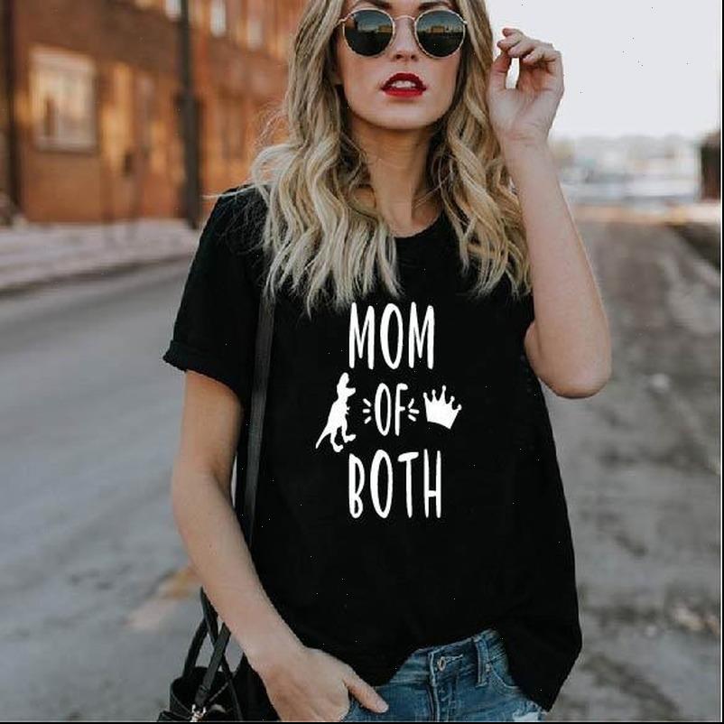 

women womens t shirt mom of both dinosaur print short sleeve o neck loose ladies causal tee clothes, White